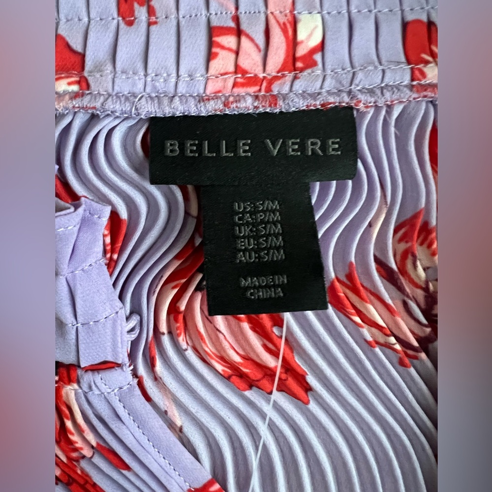 Belle Vere | Purple and Orange Floral Pleated Blouse - Picture 6 of 7
